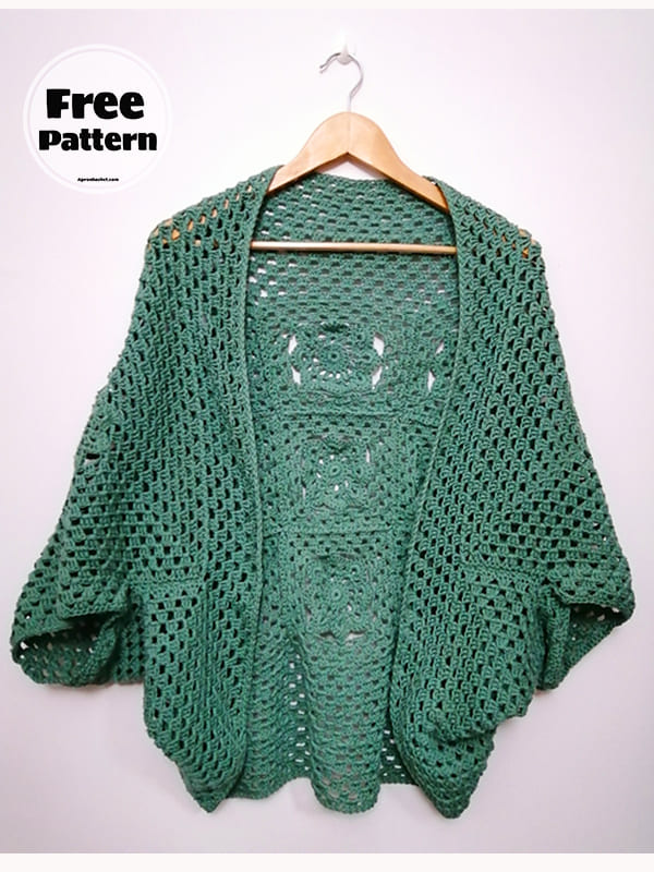 Green Granny Square Crochet Shrug 