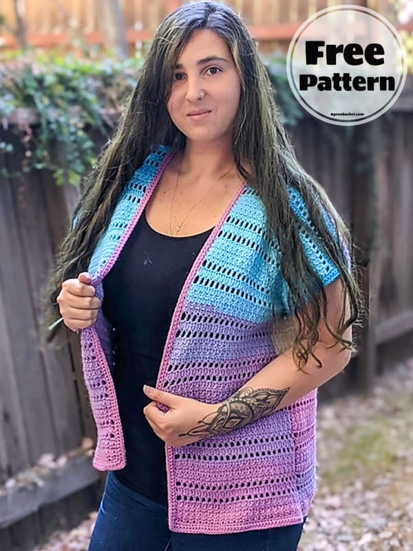Short Sleeve Long Crochet Vest Free Pattern