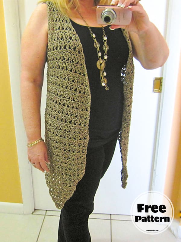 Silver Long Crochet Vest Free Pattern