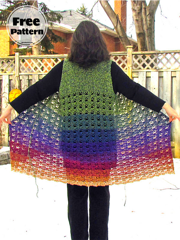 V-neck Long Crochet Vest Free Pattern