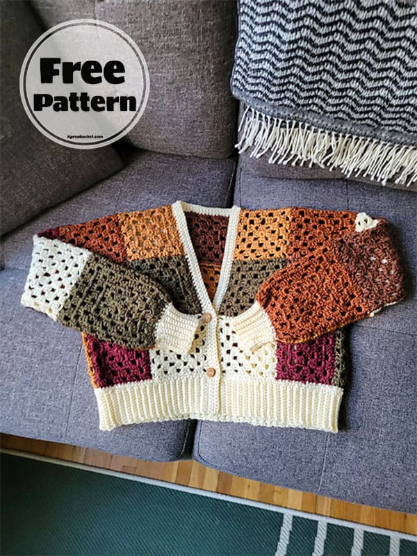 CROCHET PATTERN: Cute Letterman Crochet Granny Square Cardigan 