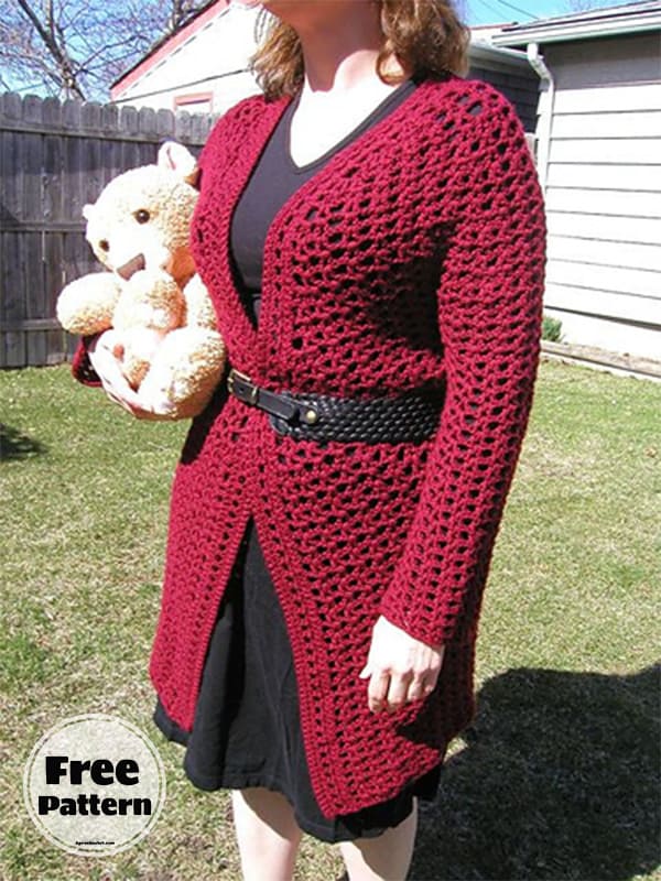v-stitch crochet duster cardigan pattern