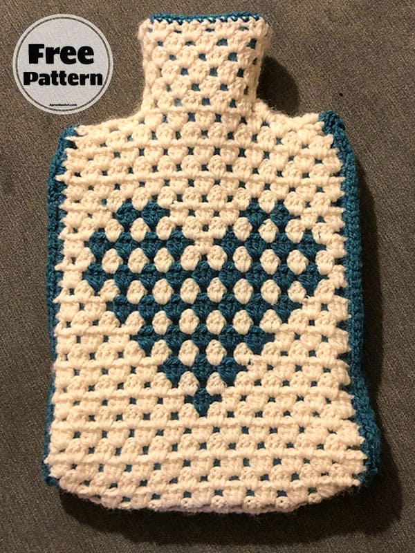 Granny Heart Crochet Hot Water Bottle Cover
