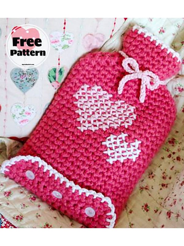 Valentine crochet hot water bottle cover