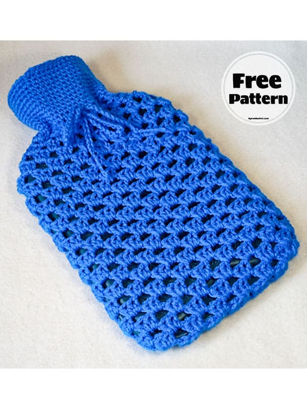 blue crochet hot water bottle cover