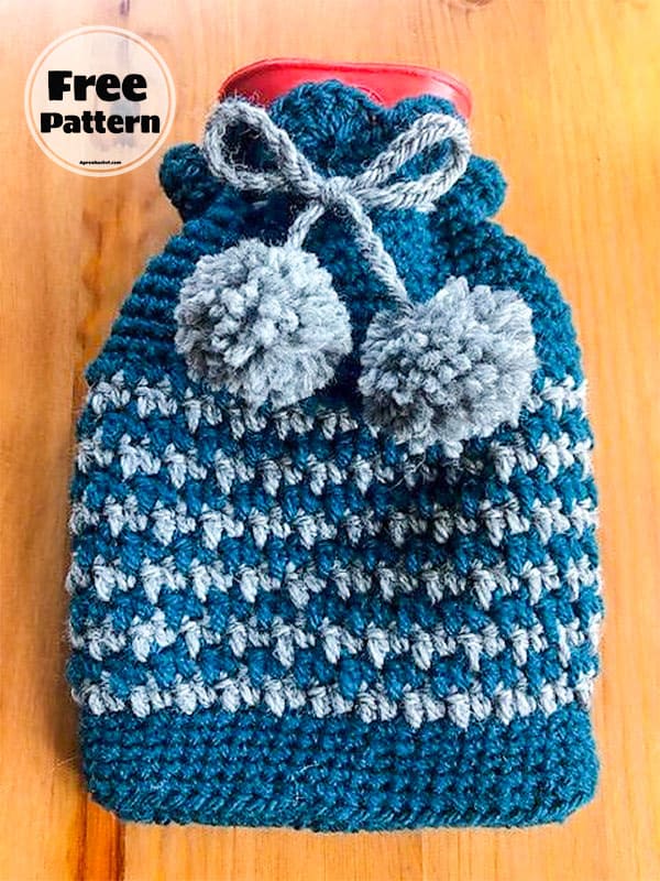 pom pom crochet hot water bottle cover