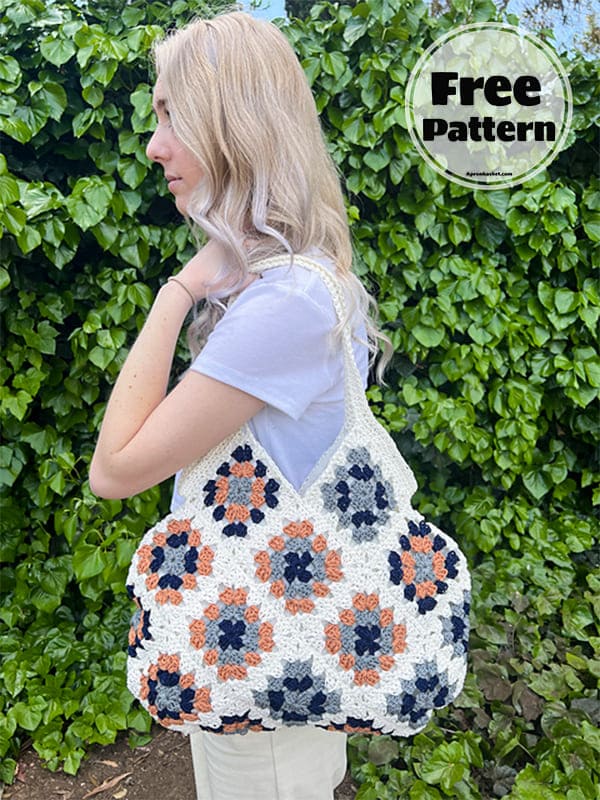 vintage style granny square crochet market bag