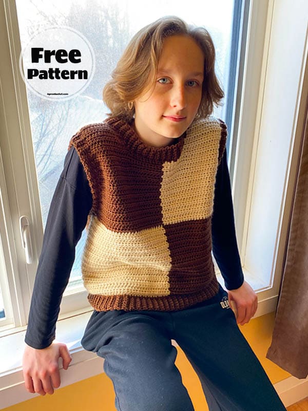 Big Squares Sweater Vest Crochet Pattern Free 