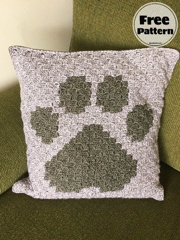 Cat Paw Crochet Heart Pillow Free Pattern