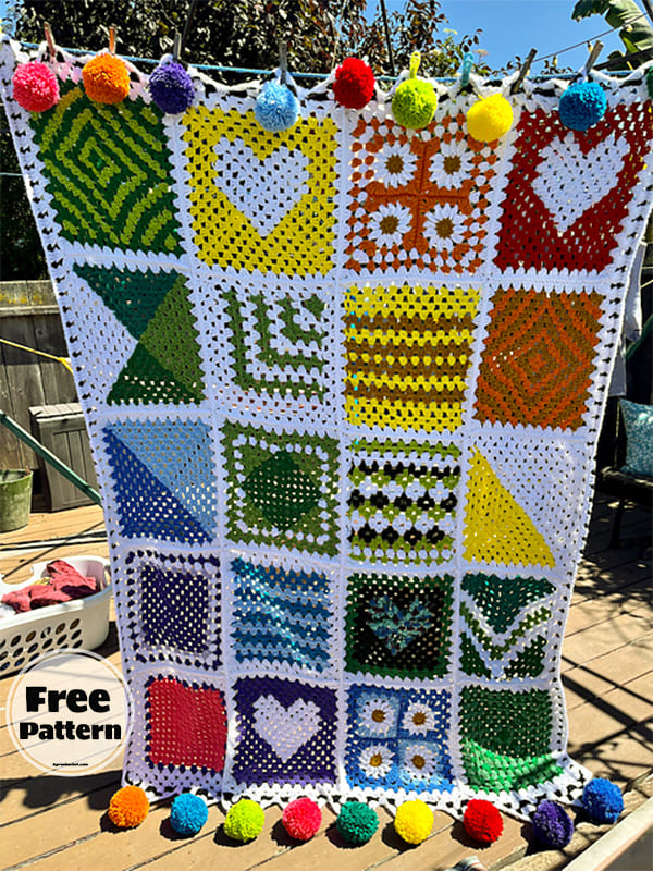 Easy Crochet Heart Granny Square Blanket