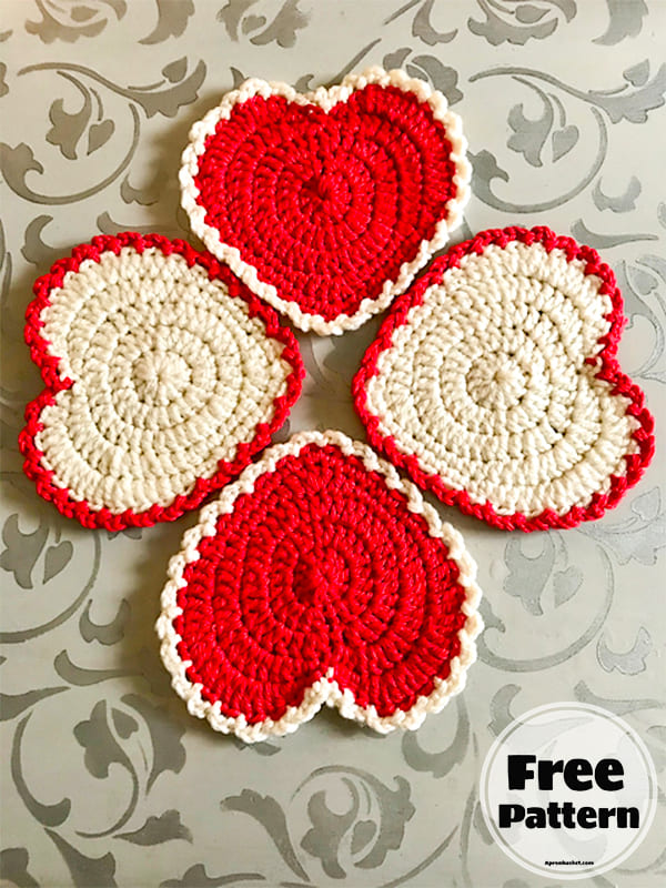 Valentine Heart Crochet Coasters Free Pattern (2)