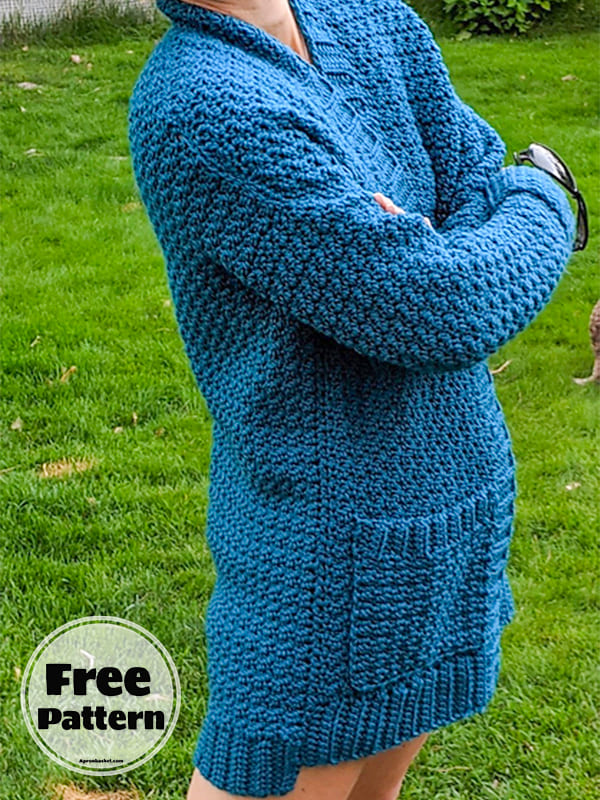 Women's Pocket Long Crochet Cardigan Free Pattern (2)