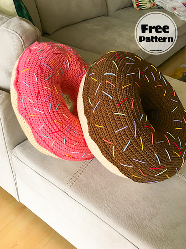 Chocolate and Strawberry Free Crochet Donut Pillow Pattern
