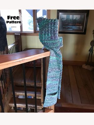 Easy Free Crochet Pattern For Hooded Scarf With Pockets PDF