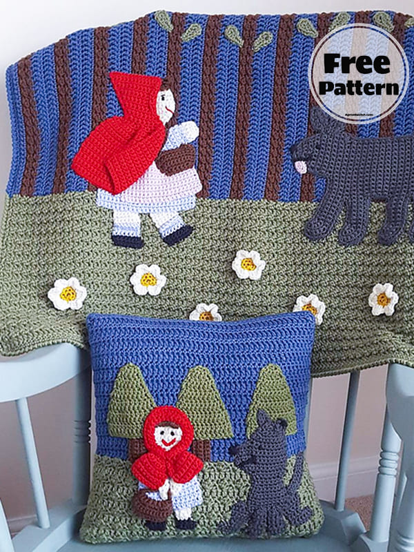 Little Red Riding Hood Crochet Pillow Cover Free Pattern 