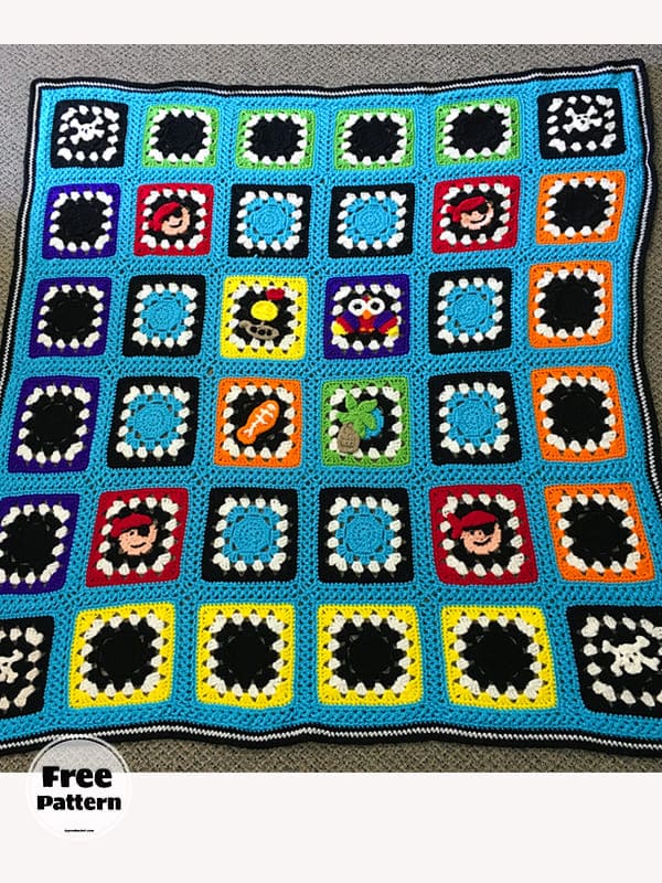 Cute Pirates Crochet Granny Square Baby Blanket Pattern Free