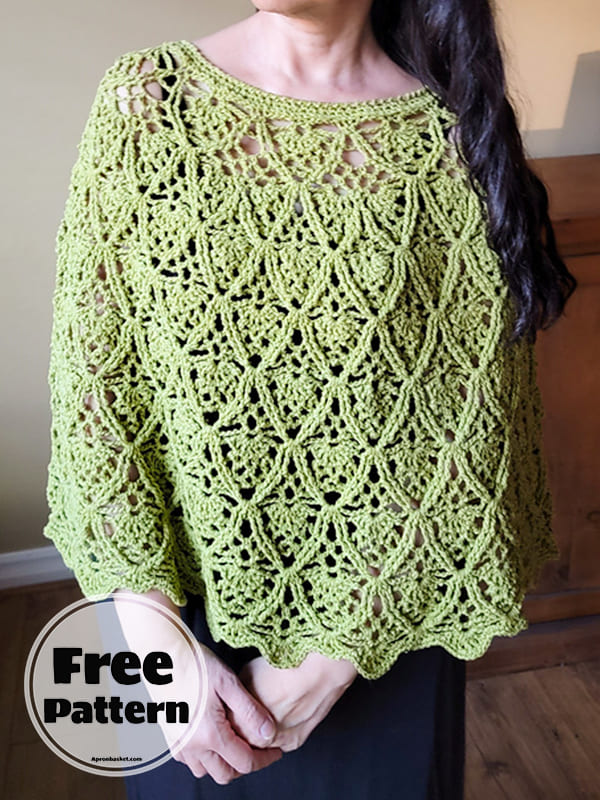 Flower Lace Free Crochet Poncho Pattern For Adults