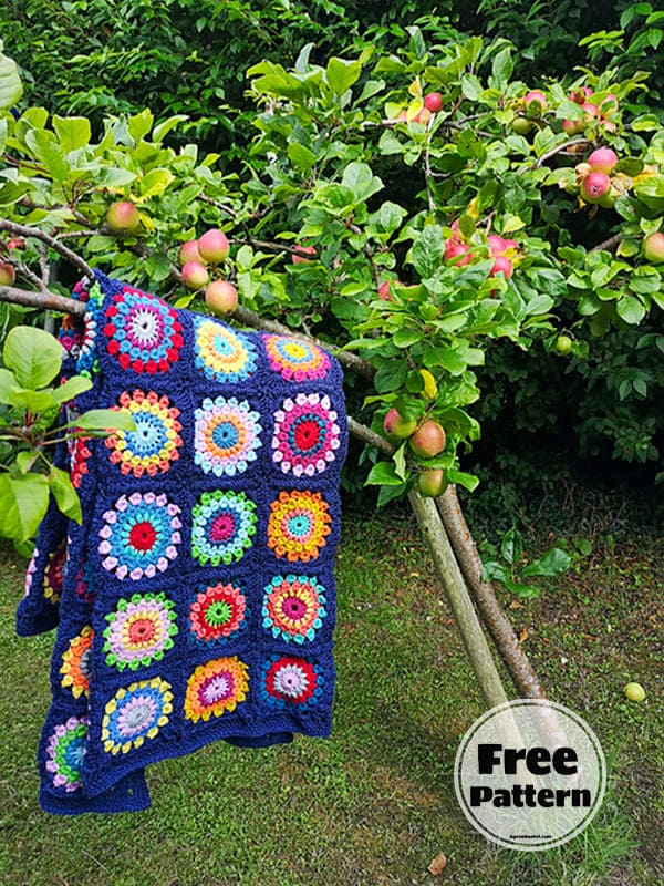 Granny Square Sunflower Crochet Blanket Free Pattern