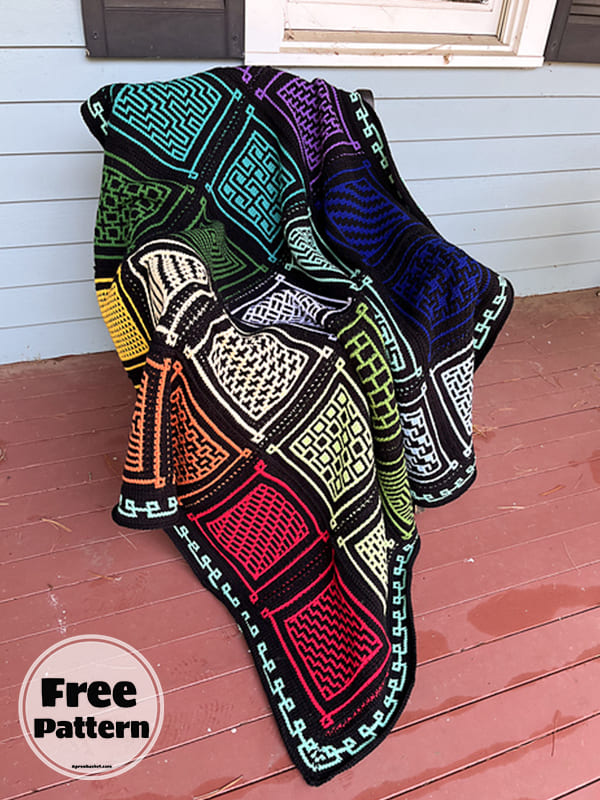 Mosaic Simple Tunisian Crochet Blanket Pattern Free 