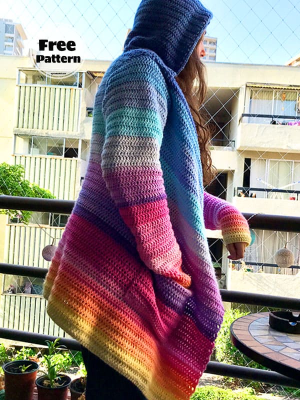 Cake Colourful Cardigan Hoodie Crochet Free Pattern 