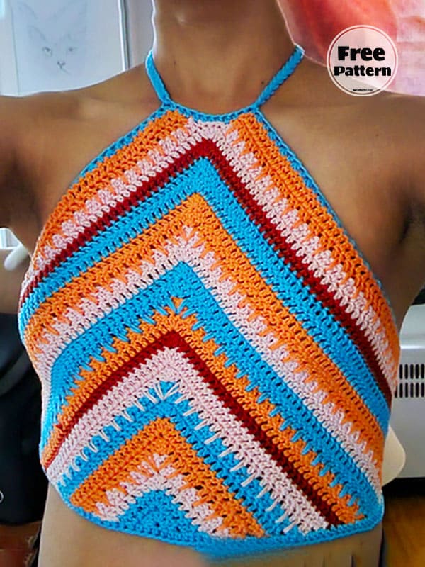 Rainbow Crochet Halter Top Free Pattern
