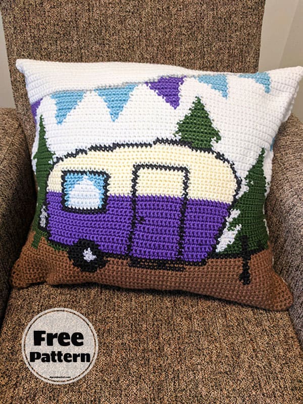 Caravan Camper Free Crochet Pillow Cover Pattern