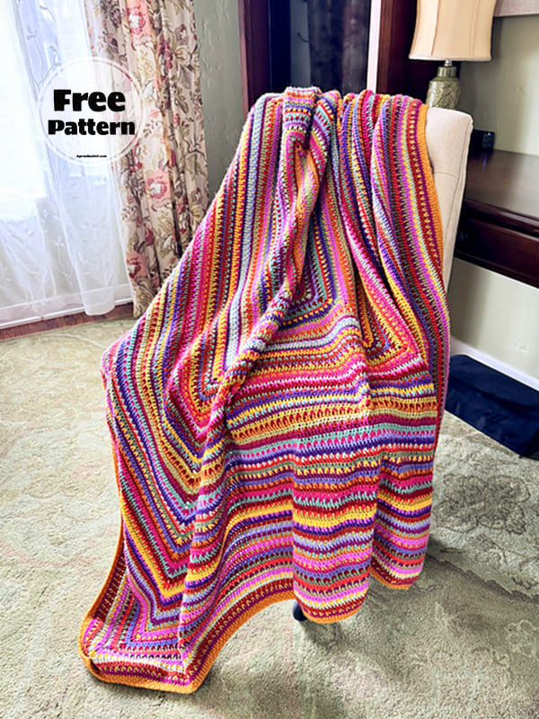 Colorful Square Beginner Crochet Christmas Blanket Free Pattern