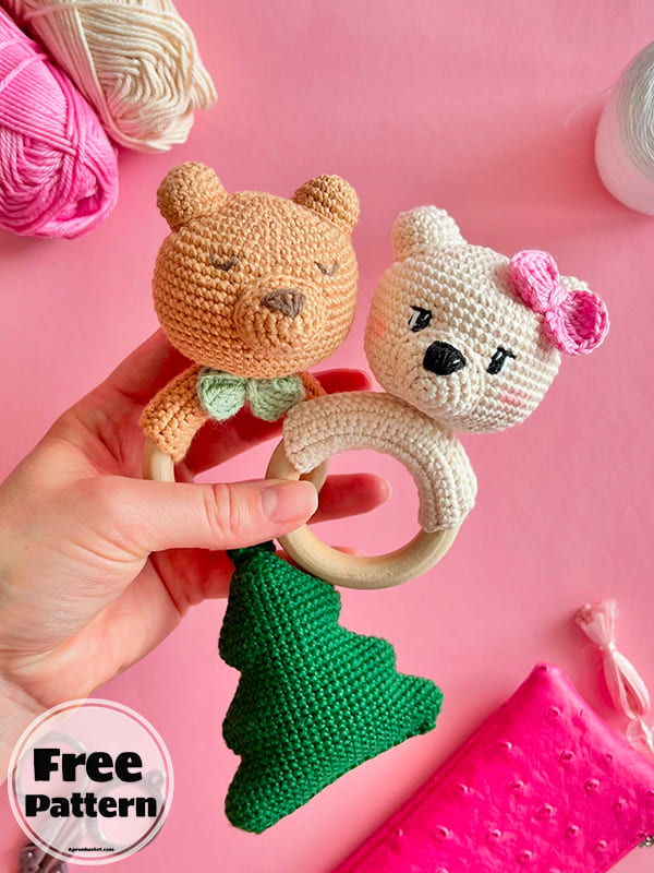 Free Crochet Teddy Bear Baby Rattle Pattern-2