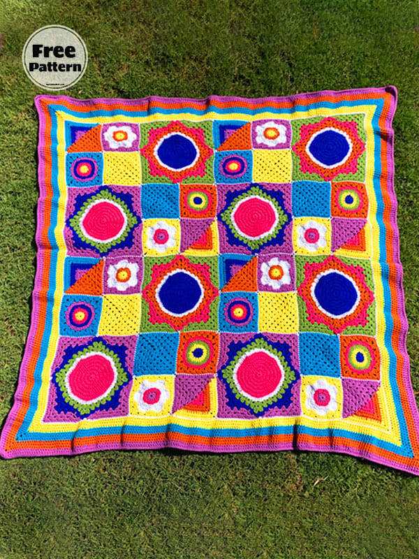 Granny Square Free Crochet Picnic Blanket Pattern